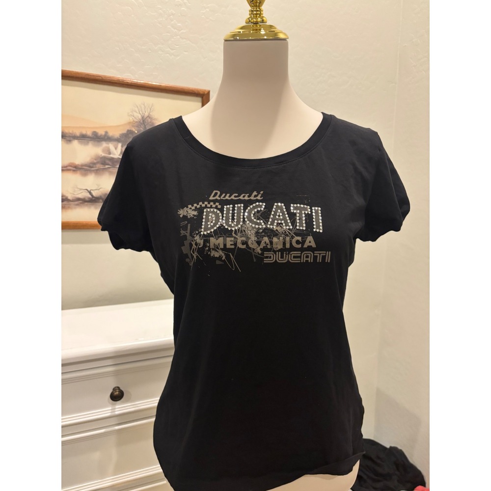 Ducati Meccanica Graphic Tee Black Rhinestone mcbling  y2k  Short Sleeve Shirt